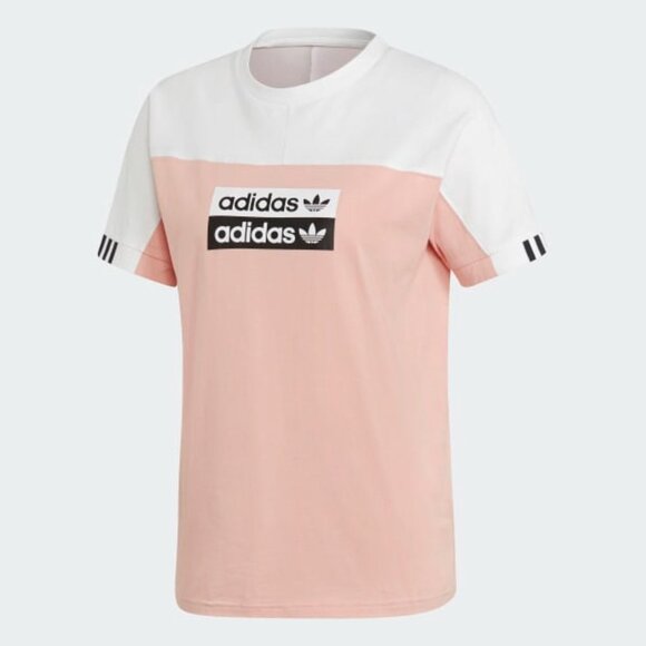 ADIDAS Originals tee short sleeve top white pink black trefoil t-shirt sz s nwt - Picture 2 of 11